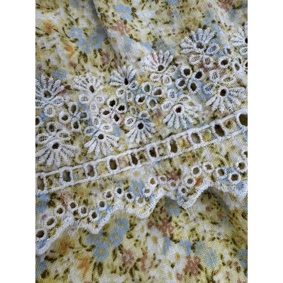 American Eagle Women’s Floral Eyelet Tiered Mini Dress L Yellow Boho Lace Cotton - Picture 13 of 15